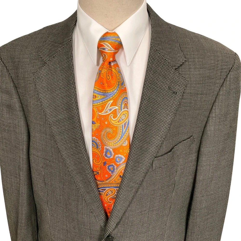 Joseph Abboud Blazer Mens 44L Tan Black Wool Micro-Houndstooth Corporate Classic